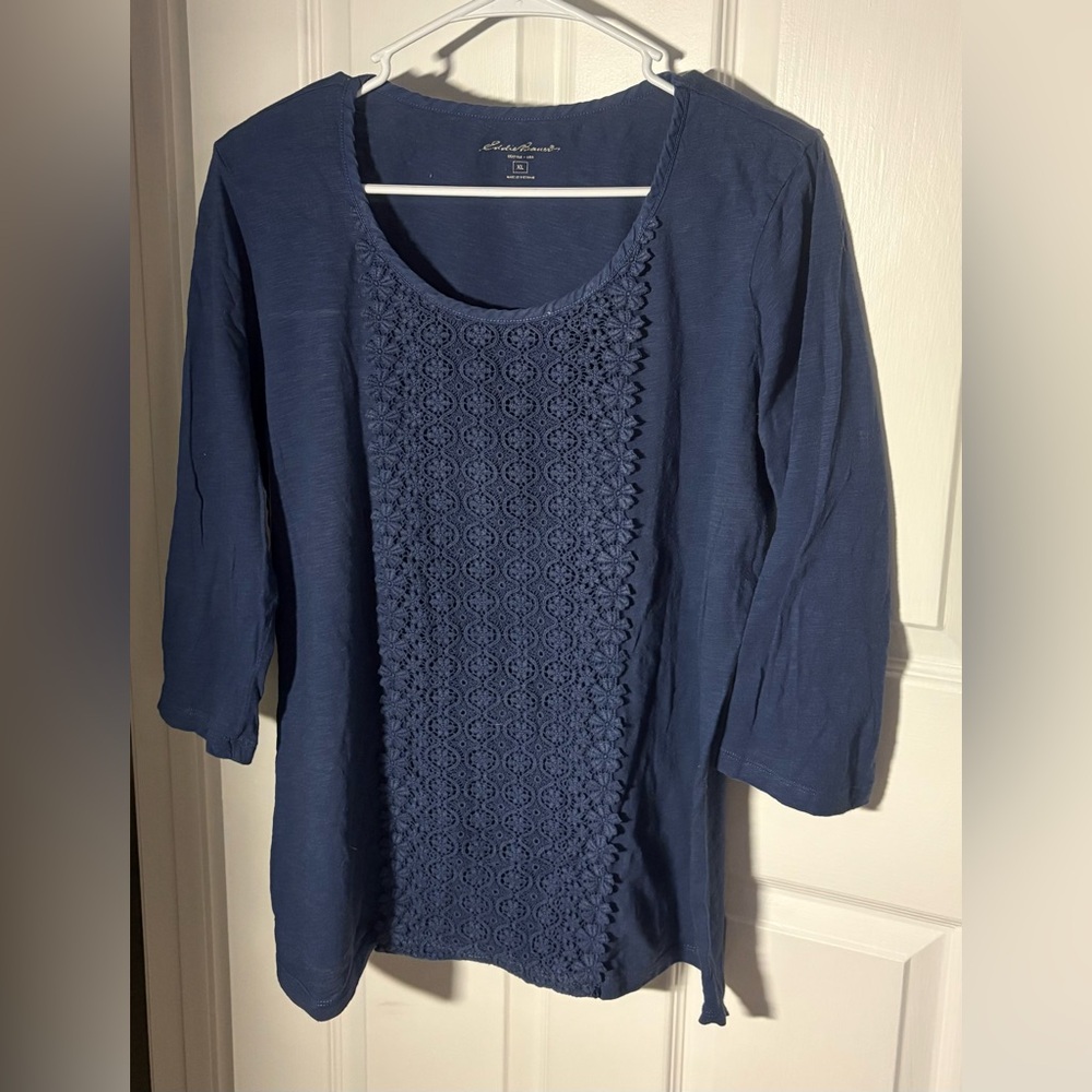 Eddie Bauer Navy Crochet Detail Tshirt